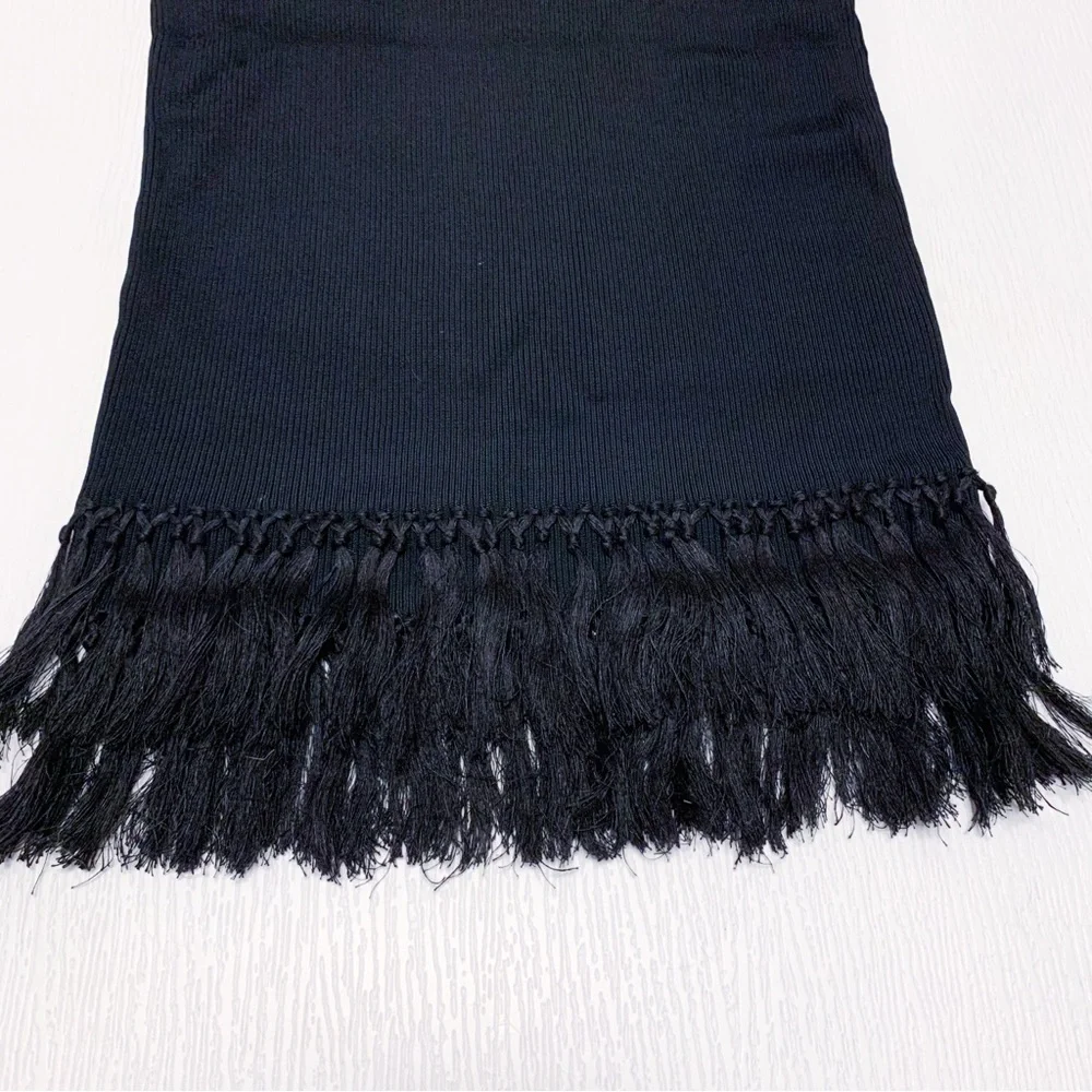 nwt $225 Lauren Ralph Lauren Rib-Knit Pencil Skirt with Fringe-Trim Black Small - Picture 7 of 15